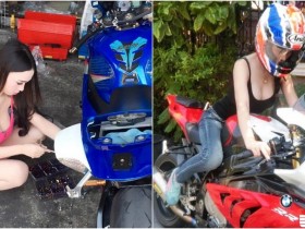 【球盟会】超兇猛「爆乳重機妹」!自己的車自己修!「彎腰就炸奶」形狀超明顯!