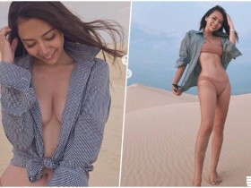 【球盟会】熱情日本妹「沙漠大膽解放美乳」,裡面沒穿直接「中路大開」!