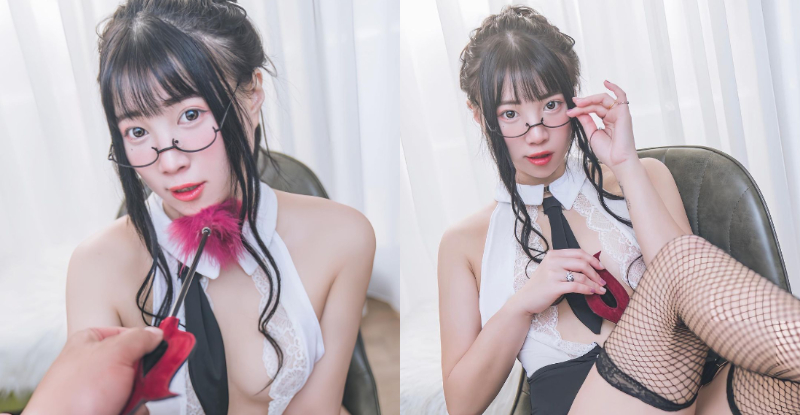 【球盟会】眼鏡妹「陳幽」黑網襪招待，挑逗棒來回「雪嫩美體」色求調教！