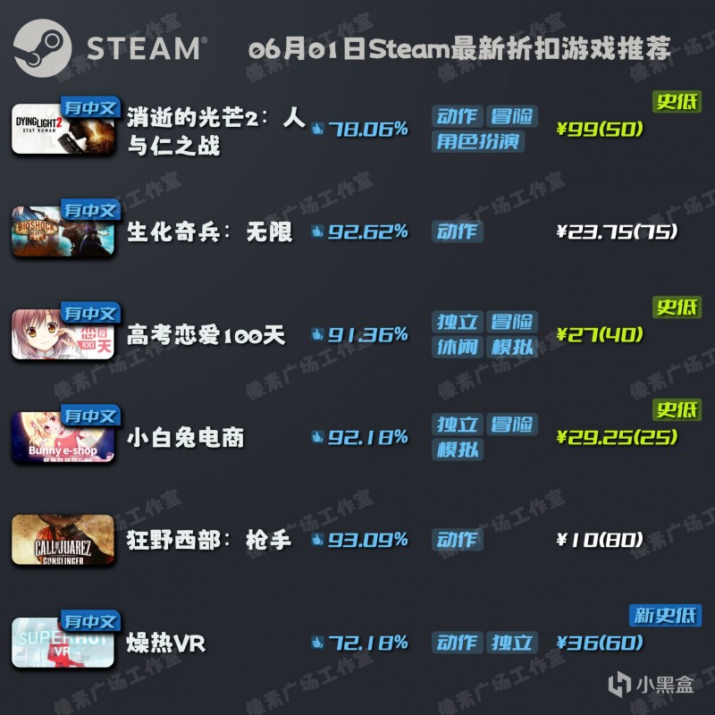 【Steam特惠】6月1日新折扣游戏推荐｜消光2｜生化奇兵无限