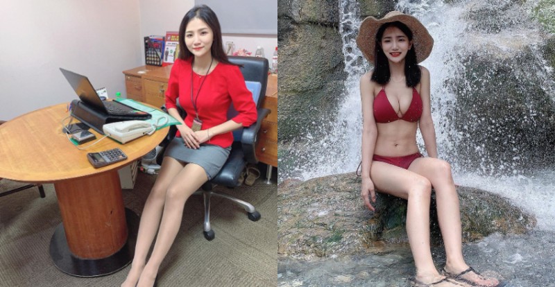 【球盟会】台新正妹行員「林小欣」制服底下隱藏飽滿美乳身材　網友：想存兩億給她