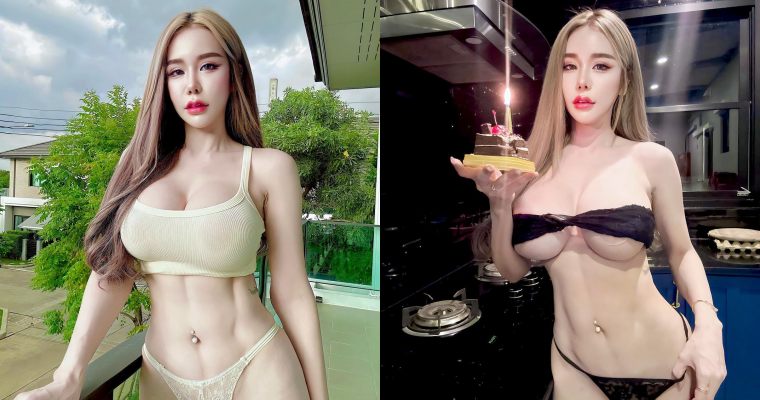 【球盟会】不可思議的身材！白皙正妹「有巨乳、有腹肌」，慶生竟只用一條布遮點