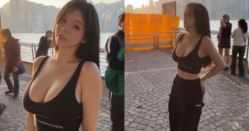 【球盟会】巨乳正妹「香菱」過年遊香港！港邊散步穿運動內衣「H罩杯快掉出來」！