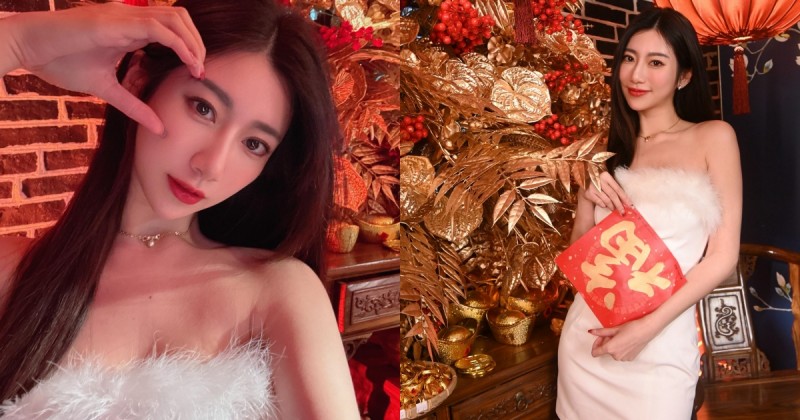 【球盟会】甜美正妹「比特」新春求財神，平口洋裝「小露香肩」超迷人！