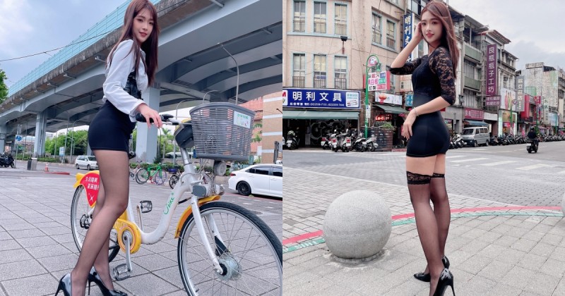 【球盟会】街頭偶遇「美腿黑絲OL」騎共享單車！讓人好想看清楚「神秘領域」！