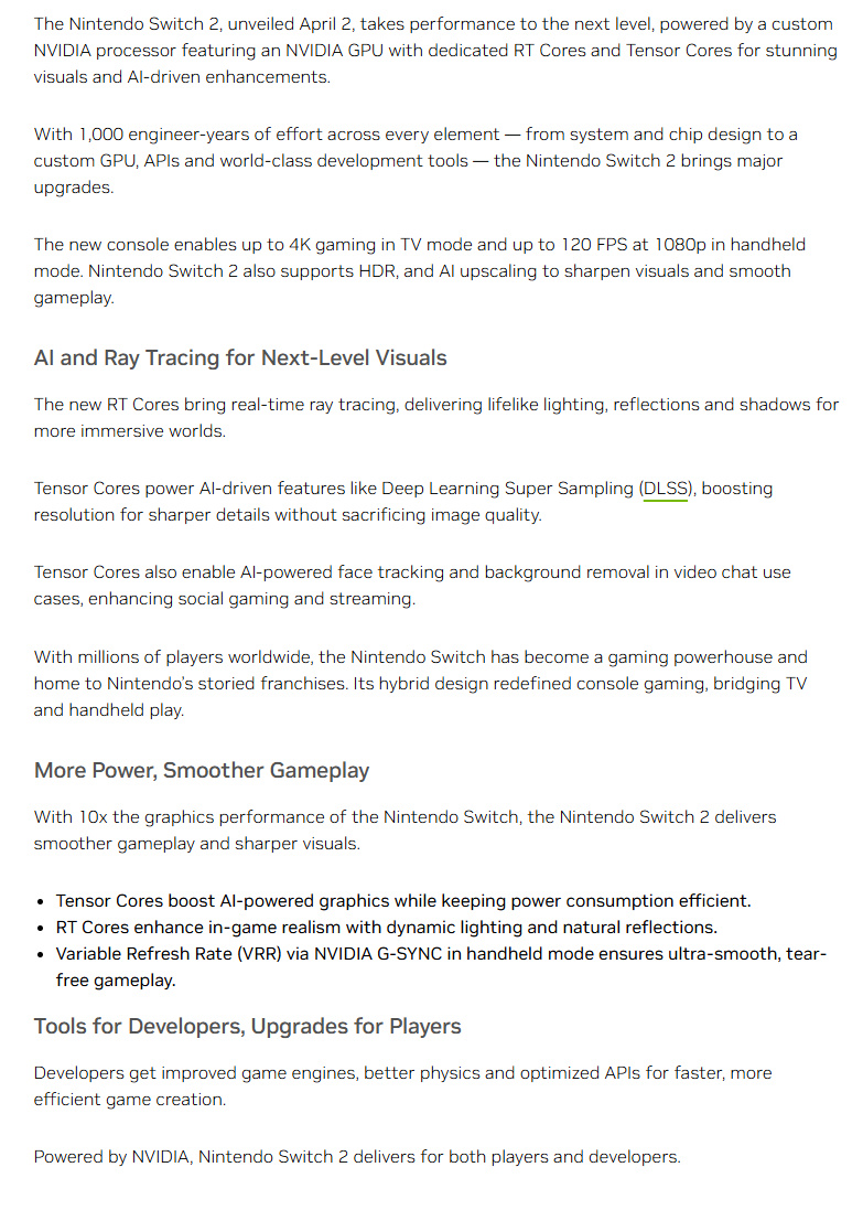 英伟达：Switch 2的图形性能提升了10倍，支持DLSS和光线追踪