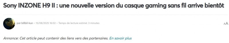 【球盟会】曝索尼将在科隆游戏展发布新款Inzone耳机：Inzone H9 II