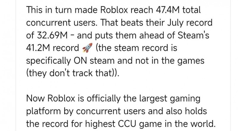 Roblox以4740万同时在线用户数超越Steam，成为全球最大游戏平台