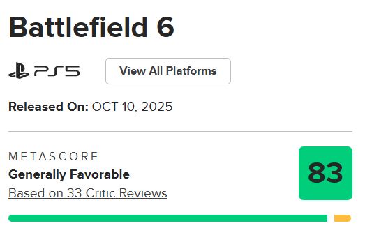 【球盟会】《战地6》全球媒体评分解禁：MC均分83，IGN5分（战役）/GS8分