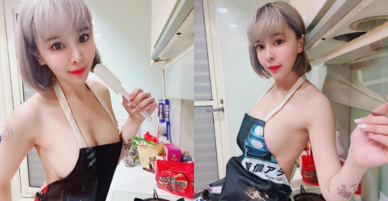 【球盟会】性感小廚娘「Arashi 紀曉嵐」裸體圍裙露側乳　白嫩奶球入菜好香濃