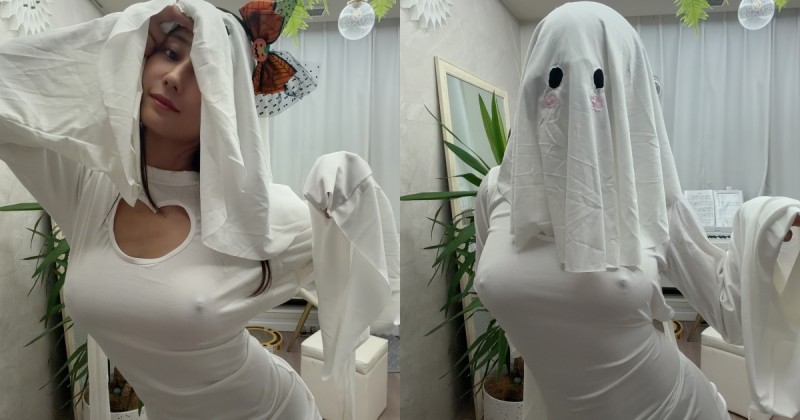 【球盟会】怎連萬聖節也在激凸！H奶網紅「macca」扮可愛鬼，有頭罩但沒奶罩！