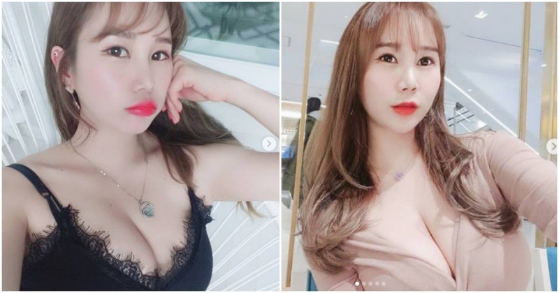【球盟会】正妹享用美食前先「大膽自拍」，豪放放送「爆乳深溝福利」！