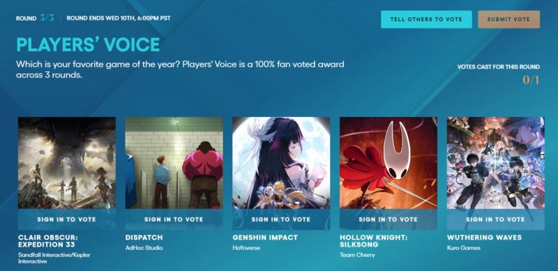 【球盟会】玩家之声最终名单：《33号远征队》《丝之歌》《原神》《鸣潮》等