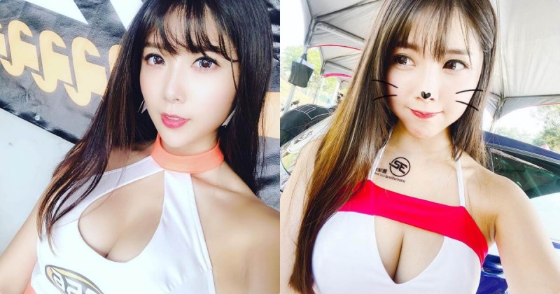 【球盟会】車展上的火辣美乳正妹「妮妮兒」，胸前挖空造型好兇狠！
