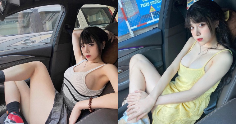 【球盟会】車上也能拍性感穿搭照！越南正妹 Hanh Bich Tran 美腿、酥胸不藏私