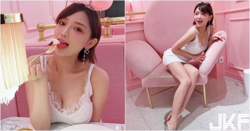 【球盟会】「粉紅大奶」桌上擺！短髮巨奶妹吃甜點自備「草莓大福」，超大份量光看就飽！