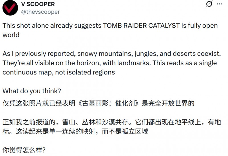 【球盟会】知情人士称《古墓丽影：催化剂》将成为系列首部开放世界作品