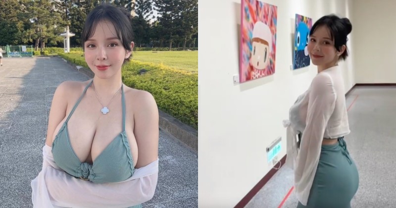 【球盟会】中正紀念堂出現「氣質巨乳妹」逛展！「Mandi香菱」低胸小洋裝超顯曲線！