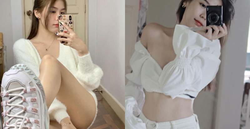 【球盟会】「白嫩正妹」全身鏡前晾玉腿，「鮮嫩的大腿根」讓腿控醉心