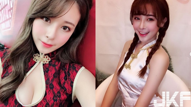 【球盟会】超甜美大眼「旗袍妹」可熙，穿著緊身旗袍還是檔不住那「迷人深溝」…