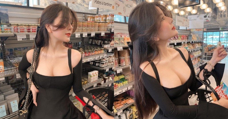 【球盟会】人氣甜心「超市採買有夠低胸」，「超兇黑色洋裝」讓客人都暈了！