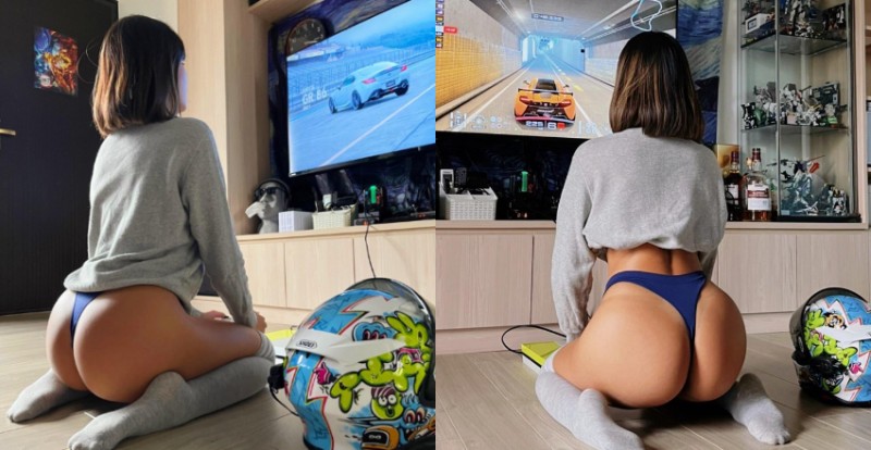 【球盟会】美臀女友「瀞諠Selina」只穿小丁打電動　性感畫面讓人把持不住