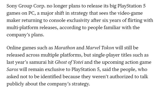 【球盟会】彭博社报道索尼重返独占，《羊蹄山之魂》等单机游戏不再移植PC