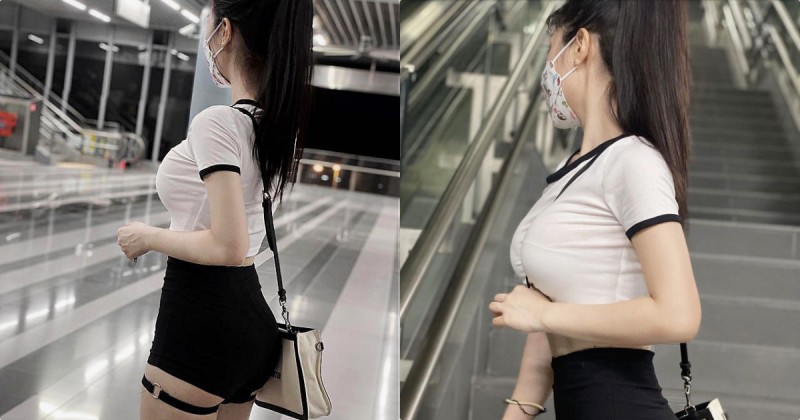 【球盟会】火車站「超辣爆乳口罩正妹」，側身的雄偉曲線讓人直呼：好巨！