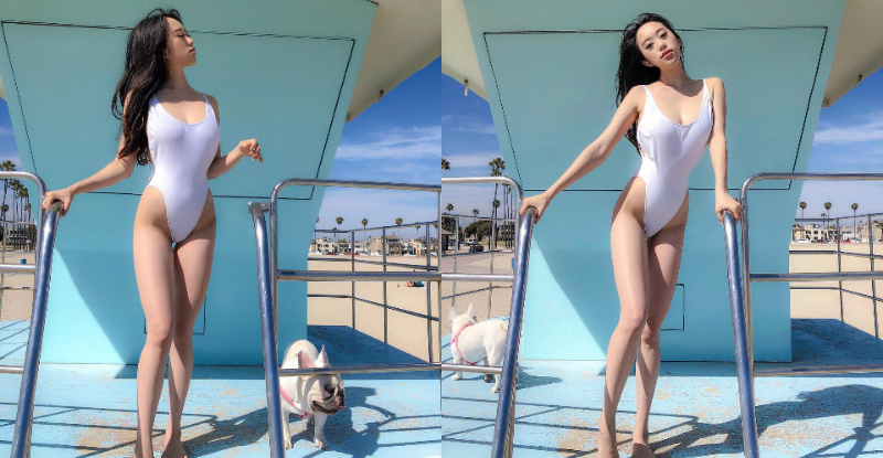 【球盟会】白色最棒！性感正妹「純白高衩」泳裝太惹火　逆天長腿佔滿整個畫面！