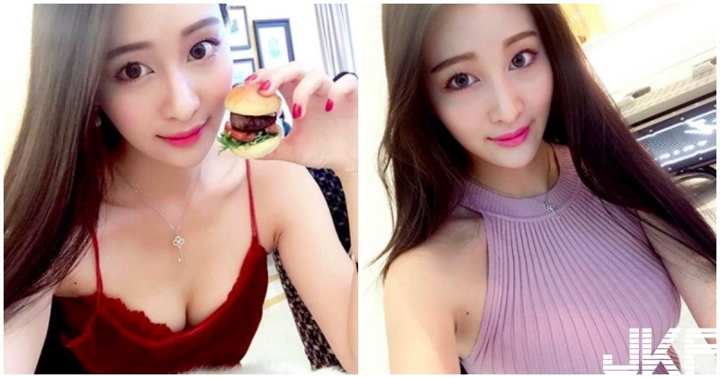 【球盟会】正妹穿火辣深V裝吃漢堡，酥胸一露就好傲人啊！