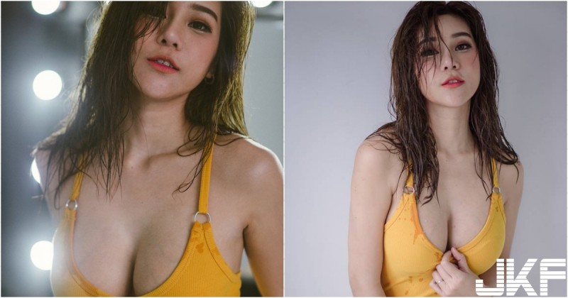 【球盟会】濕噠噠！「肉肉奶妹」泳裝前胸挖好低，「渾圓巨乳」連青筋都好明顯！