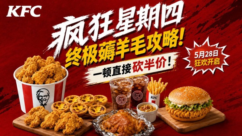 【球盟会】肯德基疯狂星期四终极薅羊毛攻略！一顿直接砍半价，附隐藏焚决！
