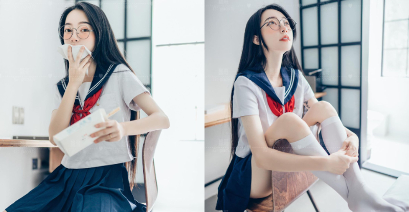【球盟会】爆發力太強！「青澀眼鏡妹」水手服超會藏，「殺氣美背＋猛奶」一脫就現形