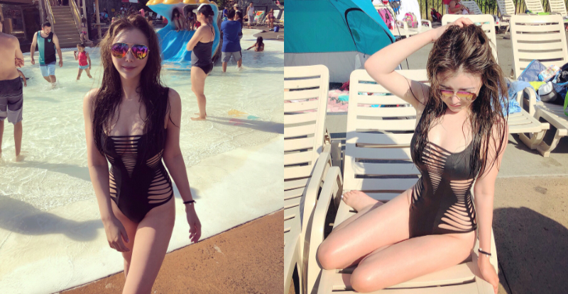 【球盟会】甜美巨乳妹換上「極限露出泳衣」　美乳飽滿形狀從洞洞裡面透出來！