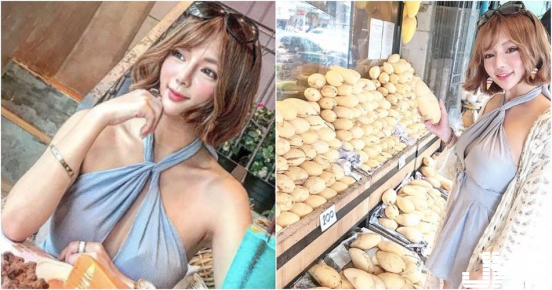 【球盟会】要買芒果嗎？「短髮美乳妹」佇足芒果攤，性感小洋裝若隱若現好吸睛～