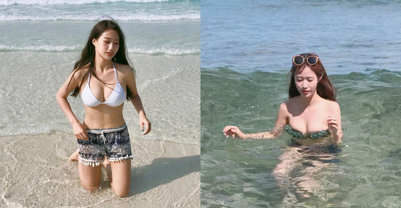 【球盟会】正妹鄰家女孩「飽滿比基尼」好低垂，「兇猛奶浪」快打上岸了！