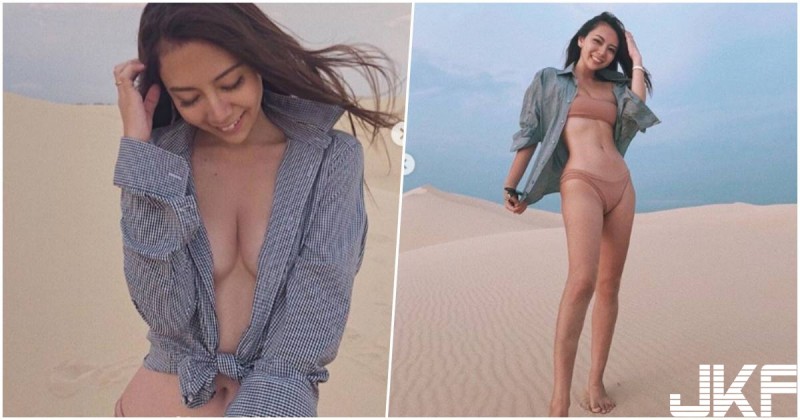 【球盟会】熱情日本妹「沙漠大膽解放美乳」，裡面沒穿直接「中路大開」！