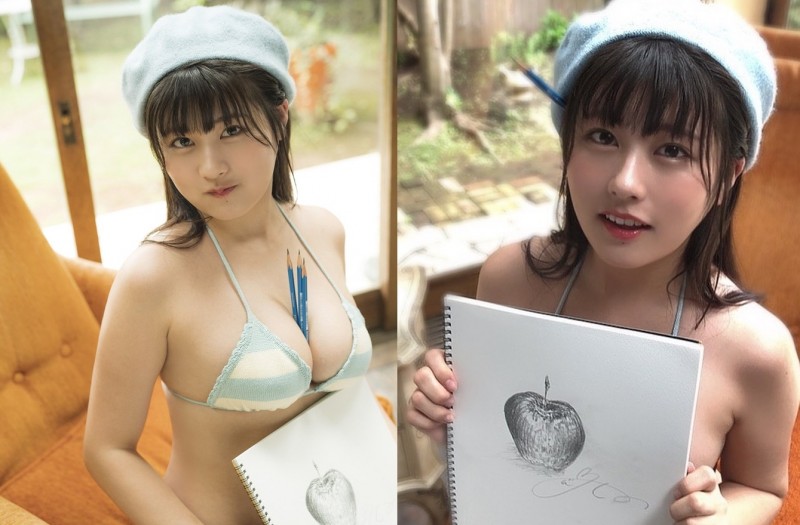 【球盟会】畫室驚見「巨乳插畫家」用奶夾筆真方便　H杯「飽滿乳彈」果真夠穩