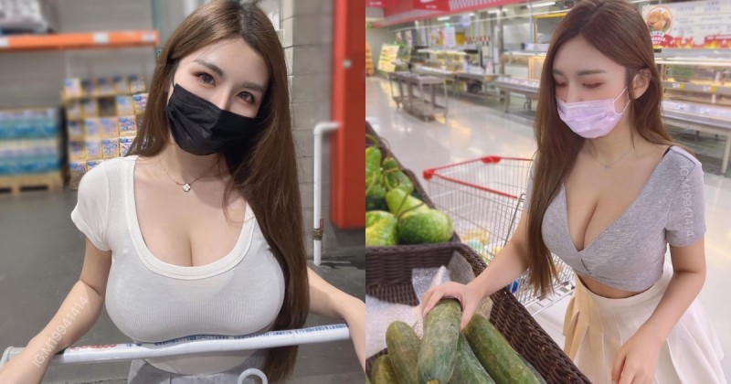 【球盟会】帶女友逛大賣場！「白嫩巨乳」直接頂在推車上，超兇猛畫面路人好羨慕！