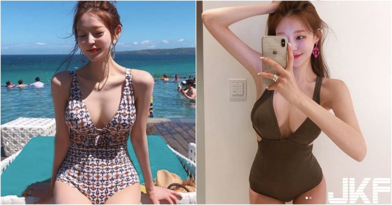 【球盟会】「白嫩爆乳老闆娘」親自示範！中路開開「雪白美胸」大方溢出！連身泳裝也好辣！