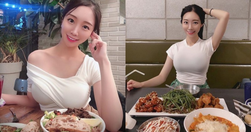 【球盟会】韓國大奶吃貨部落客「박유진」 緊身上衣大啖美食，讓人食指大動！