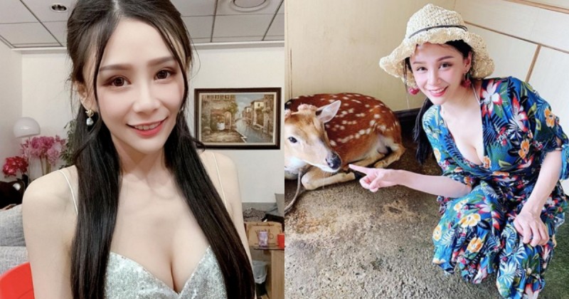 【球盟会】甜美正妹「YuYu奶茶兒」低胸爆乳餵小鹿，深V小洋裝果然奶茶味十足！