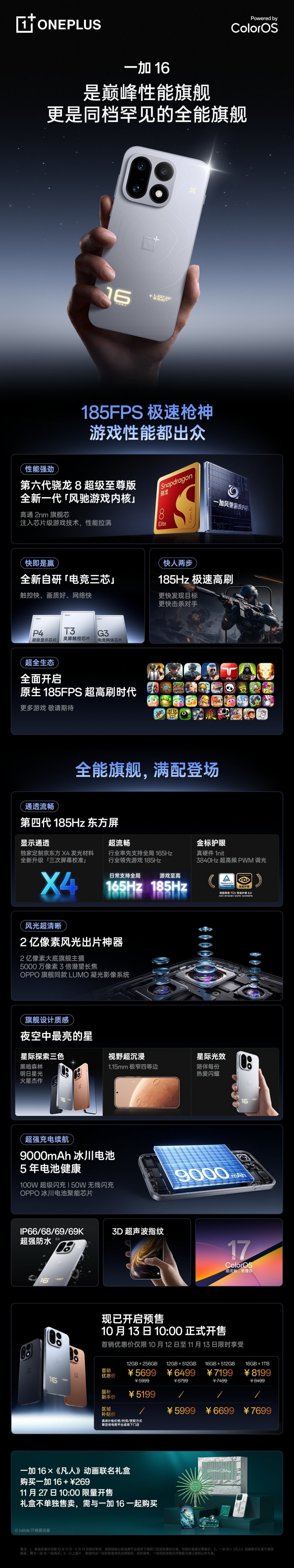 【球盟会】骁龙8EE6+9000毫安大电池，定价5699元起！一加16来了